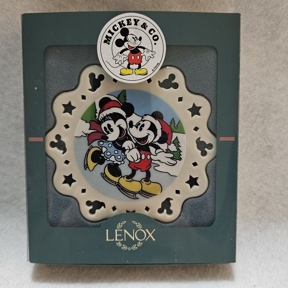 Lenox Disney Mickey and Minnie Mouse Skating Christmas Ornament w/ Original Box